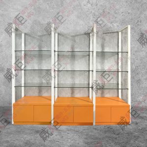 大優惠-工業風白口字框橘壁櫃玻璃層板架(3連座)