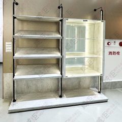 簡約斜面燈柱壁面玻璃櫃展示架S-3