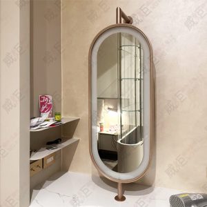 旋轉復古倒L型不鏽鋼框噴砂光源燈鏡-玫瑰金