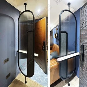 造型黑框圓弧層板鐵框屏風