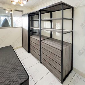 工業風置物層板/吊衣桿陳列架HU-1