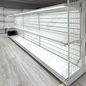 弧形側井網鐵槽板背板中島架(LED燈條)