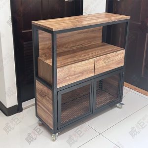 工業風多格造型黑框菱格網木底櫃陳列架