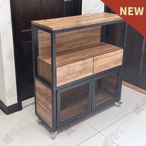 工業風多格造型黑框菱格網木底櫃陳列架