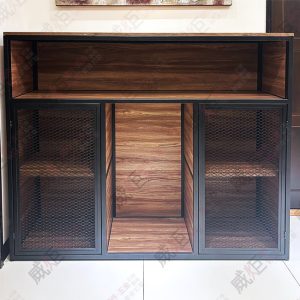 工業風多格雙格造型黑框菱格網木底櫃陳列架