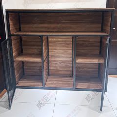 工業風多格雙格造型黑框菱格網木底櫃陳列架