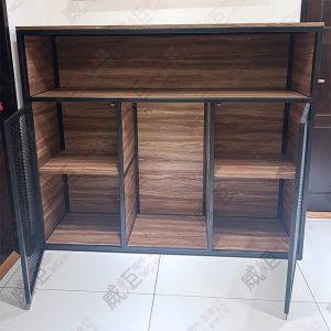 工業風多格雙格造型黑框菱格網木底櫃陳列架