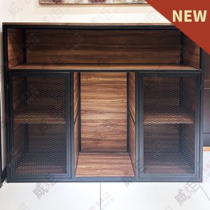 工業風多格雙格造型黑框菱格網木底櫃陳列架