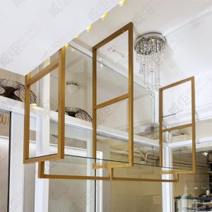 特製金框造型玻璃層板吊杯架