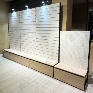 壁面鐵槽板木底櫃展示架