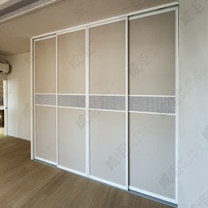 地軌式鋁框拉門(木板+沖孔鐵網板材)WSP423
